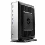 نمای نیم‌رخ تین کلاینت HP T730 با پایه نگهدارنده