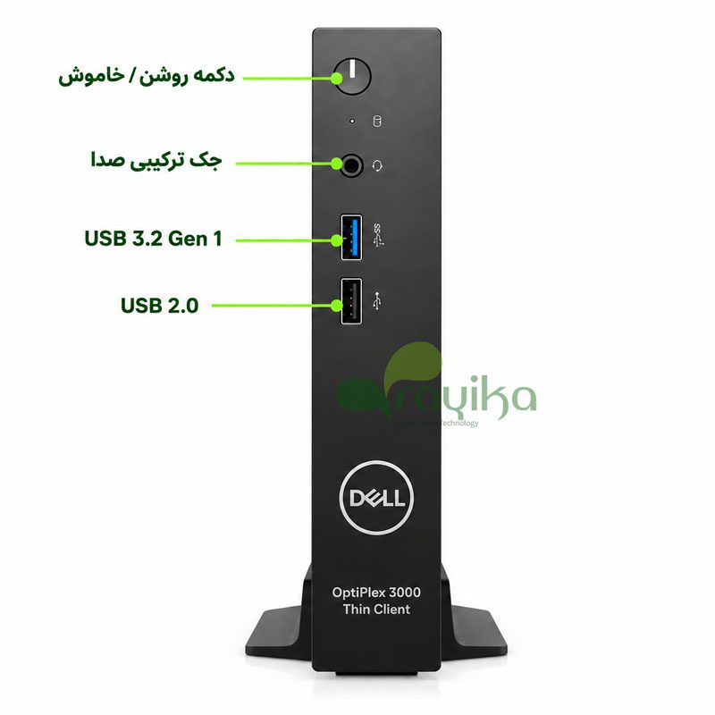راهنمای پورت‌های پنل جلوی تین کلاینت Dell OptiPlex 3000 Pentium Silver N6005